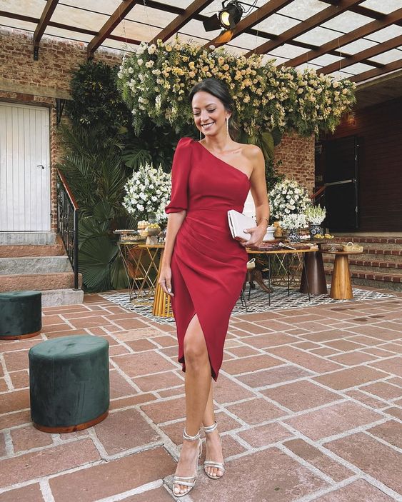 One Shoulder Party Dresses Sheath Evening Dress fg5642