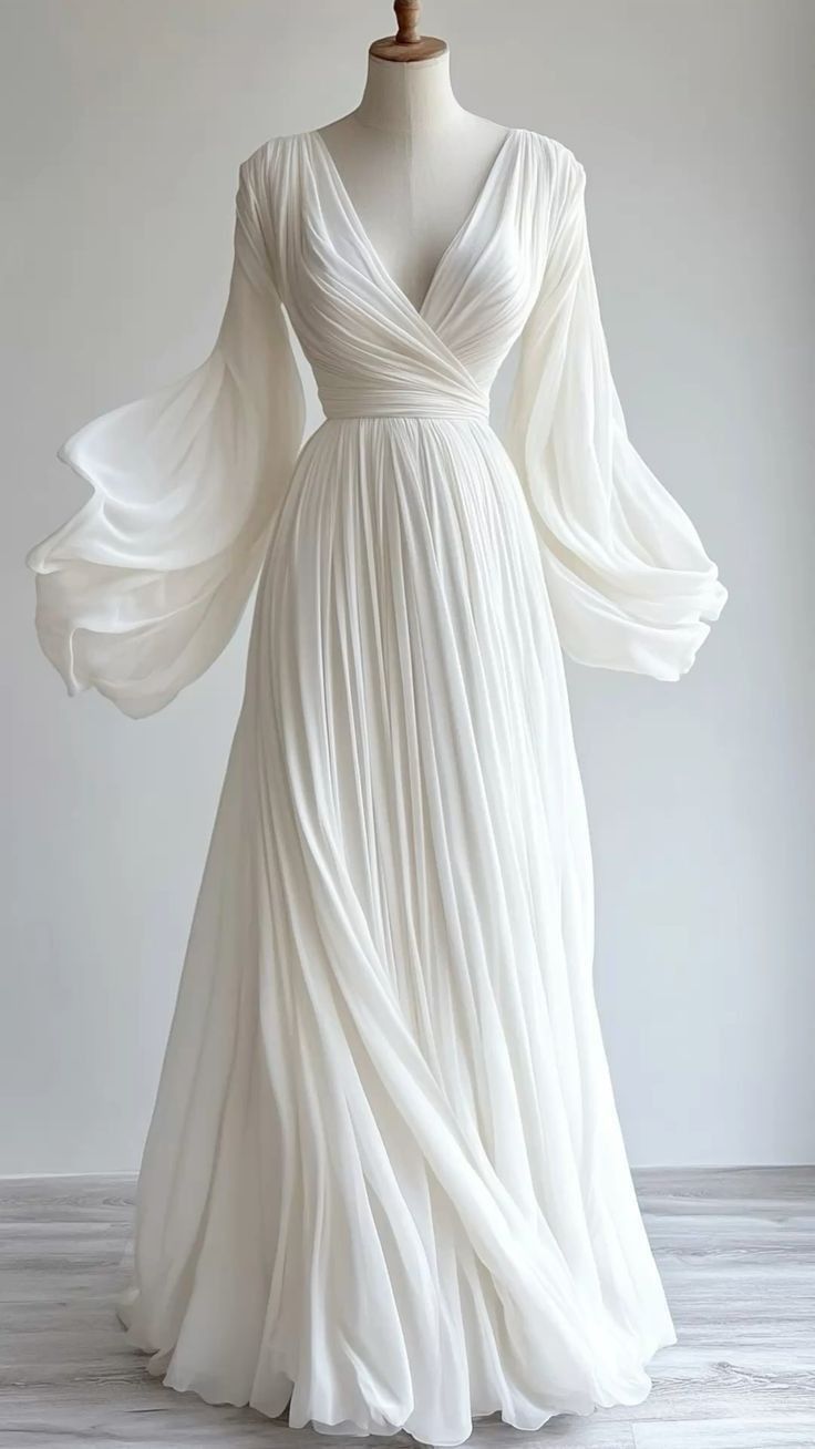 Modest V Neck A-Line Chiffon Vintage Long Evening Party Dresses fg7690