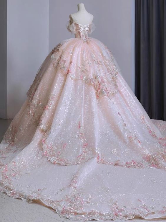 Ball Gown Sweet 16 Dress Off the Shoulder Pink Sweet 16 Dresses fg5837