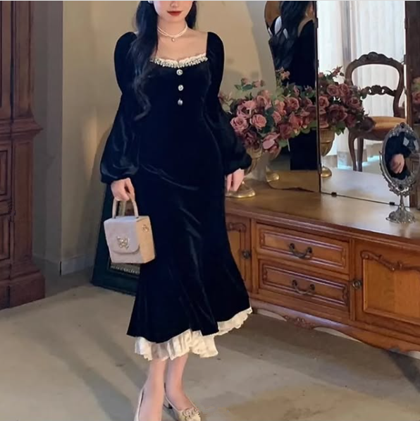 Black Velvet Prom Dress Black Evening Dress Formal Prom Gown fg7285