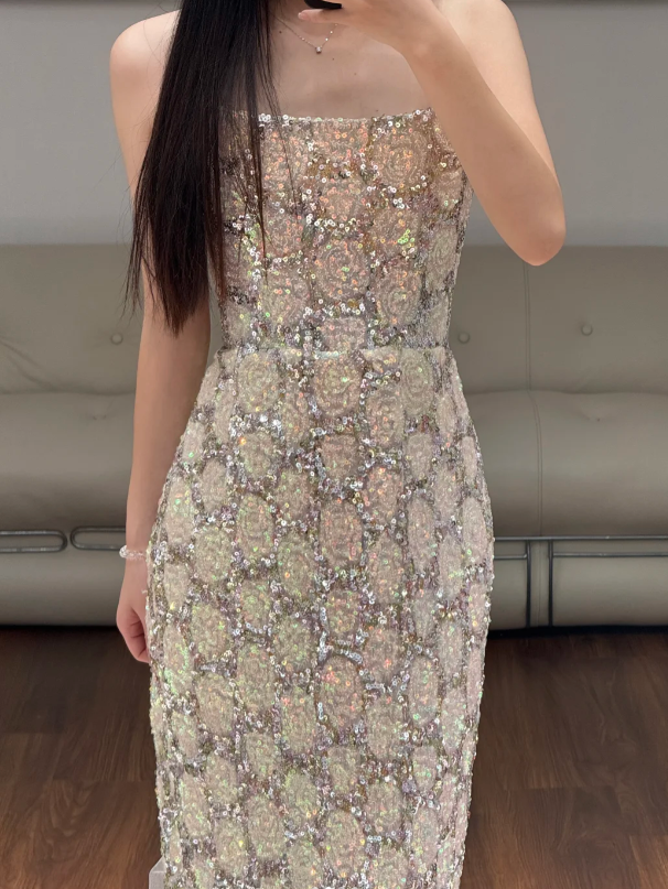 Sequin Lace Prom Party Dress Sparkle 21st Birthday Outfit Evening Dress fg8620