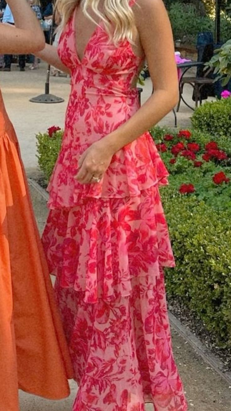 V Neck Line Red Flora Prom Party Dress Graduation Dress Evening Dress fg8467