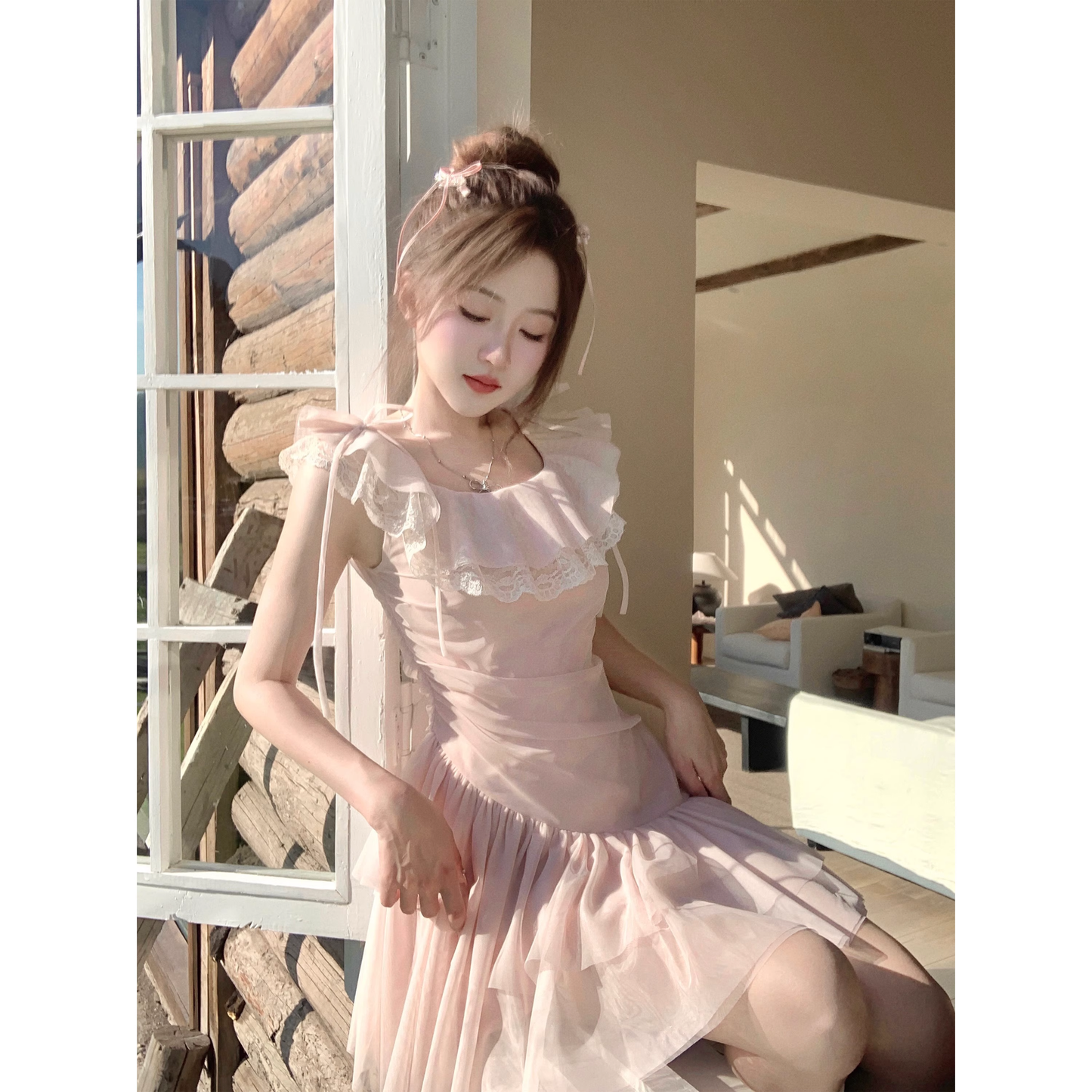 Pink fairy dress style tulle irregular princess dress A51