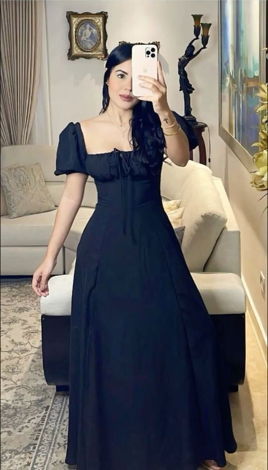 A-line Long Party Prom Dress with Puff Sleeves fg6893