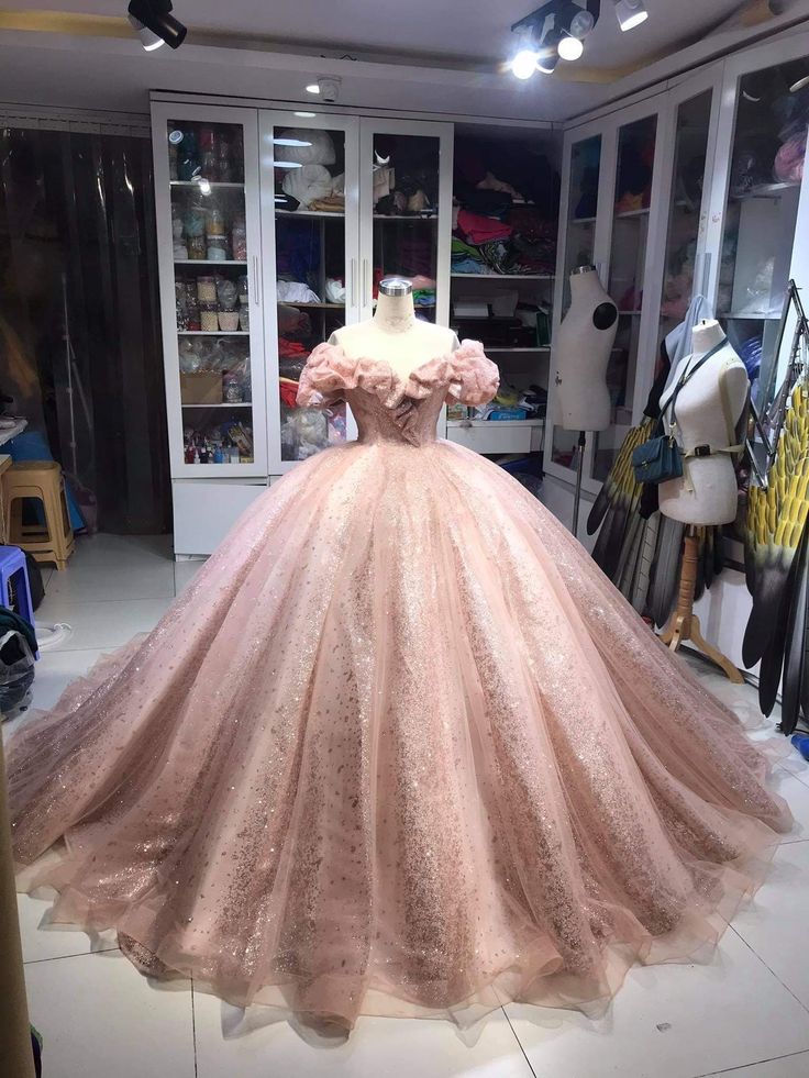 Champagne Pink Sparkly Dress,Long Evening Dress, Princess Sparkly Pink Dress, Quinceanera Dress Ball Gowns fg5261