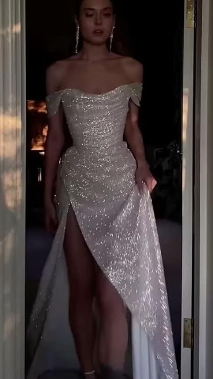 Off The Shoulder Shiny Prom Dress,Sequin Evening Dress fg4681