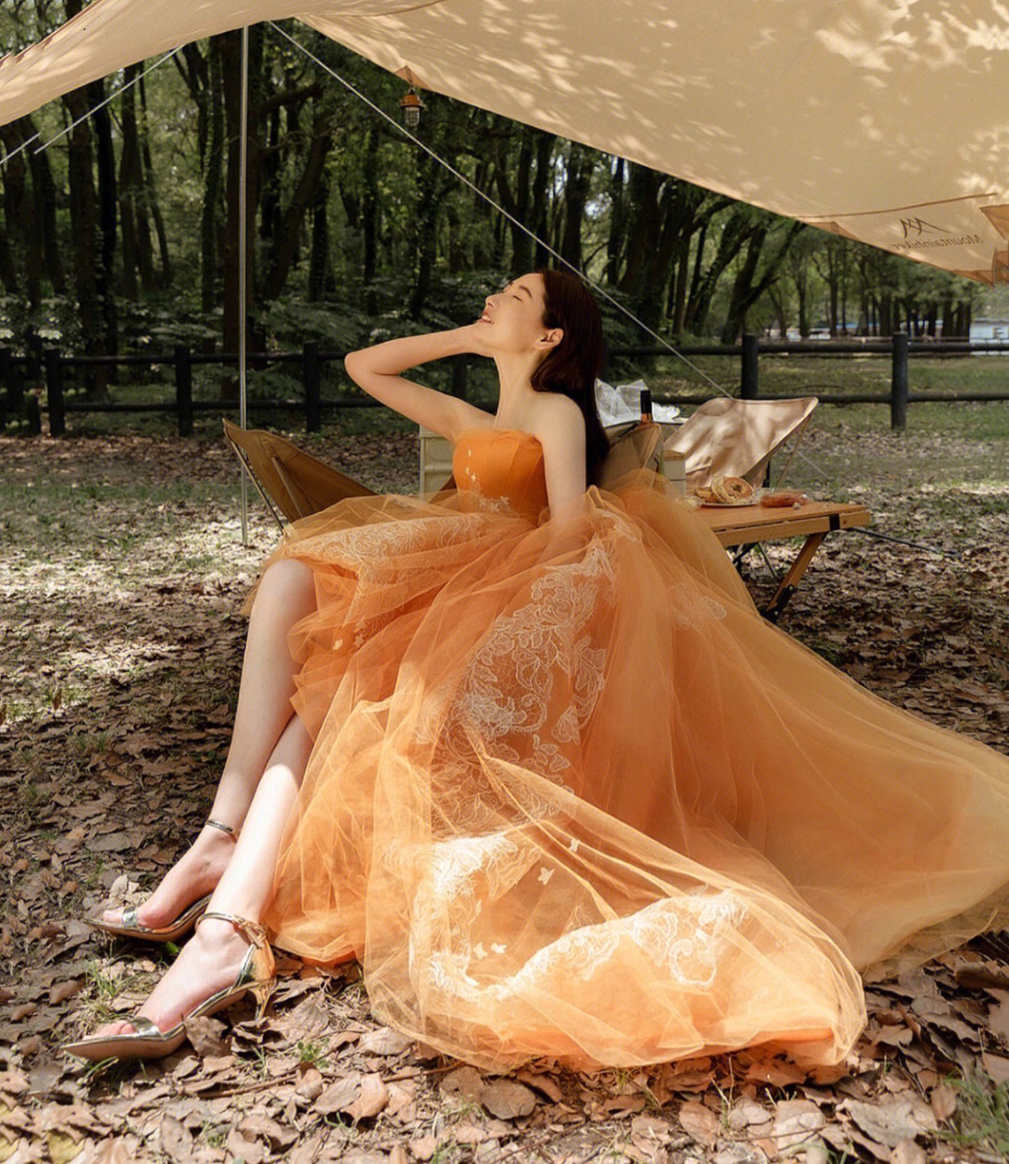 ORANGE TULLE LACE HIGH LOW PROM DRESS EVENING DRESS fg5549