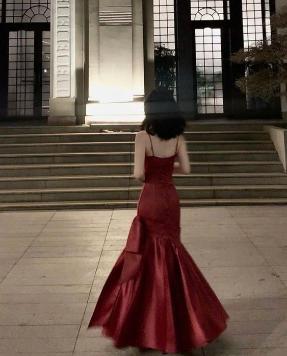Stunning Mermaid Spaghetti Straps Long Wine Red Prom Dress Birthday Outfits fg4875
