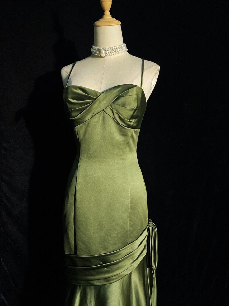 Green Satin Long Straps Floor Length Party Dress Formal Dress Prom Dress fg4982