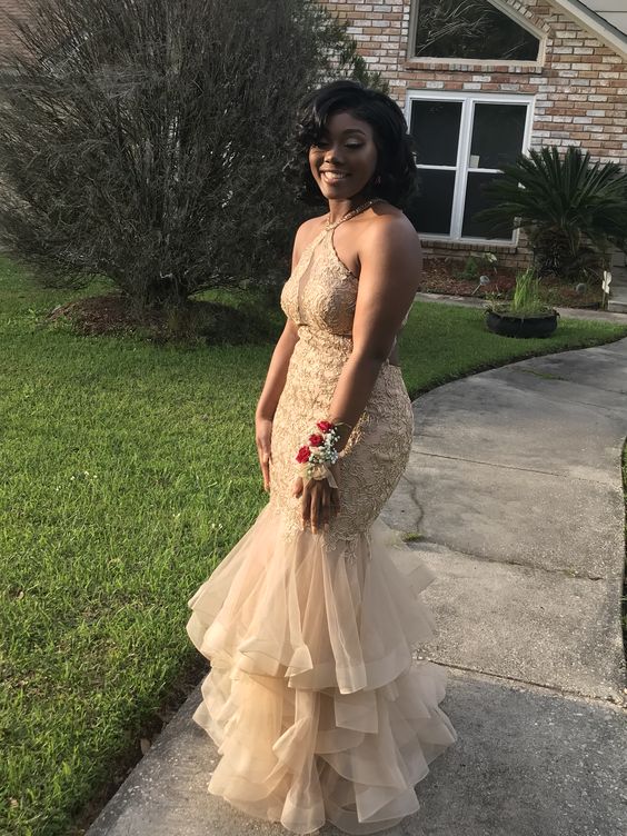 Champagne Mermaid Evening Dress 2024 Long Formal Prom Gowns fg4577