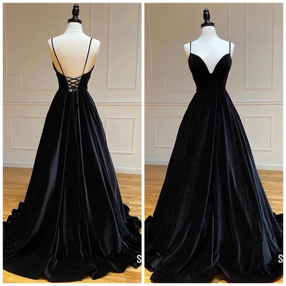 A-Line V Neck Velvet Green Long Prom Dresses, Green Velvet Formal Dress fg4435