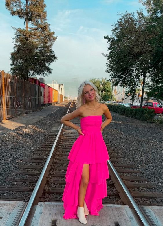 Strapless Tiered High-Low Prom Dress fg4566