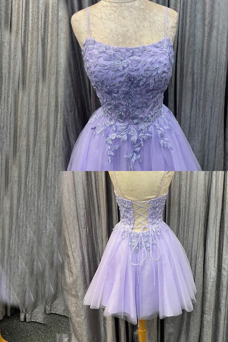 Prinzessin Lavendel Applikationen Kurzes A-Linie Homecoming Kleid fg4410