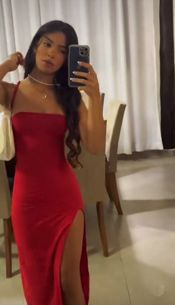 Red Sheath Prom Dress Party Dress Occasion Gowns With Slit fg5242