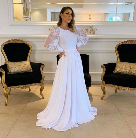 White Prom Dresses A Line Party Gown for Women fg4642