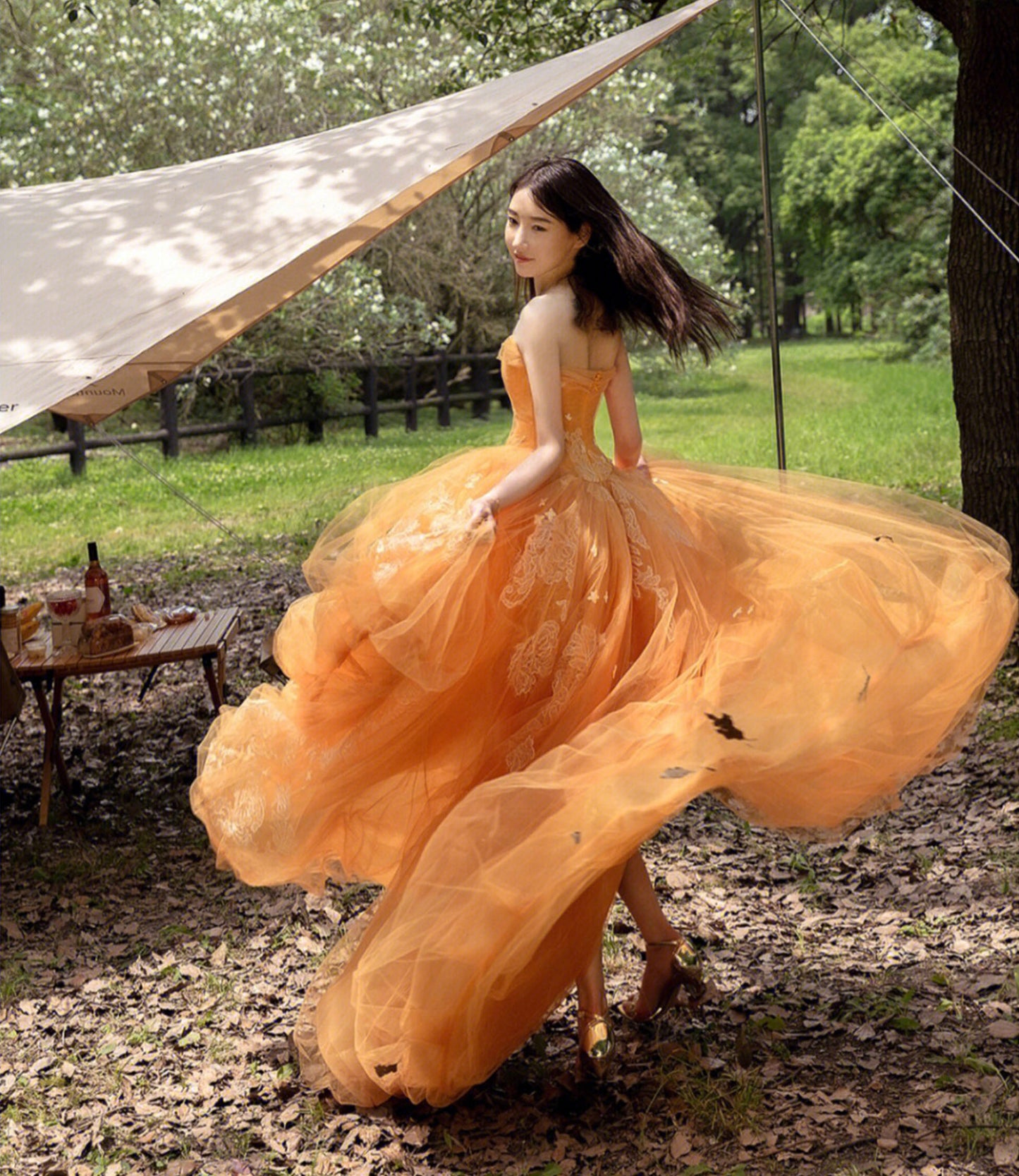 ORANGE TULLE LACE HIGH LOW PROM DRESS EVENING DRESS fg5549