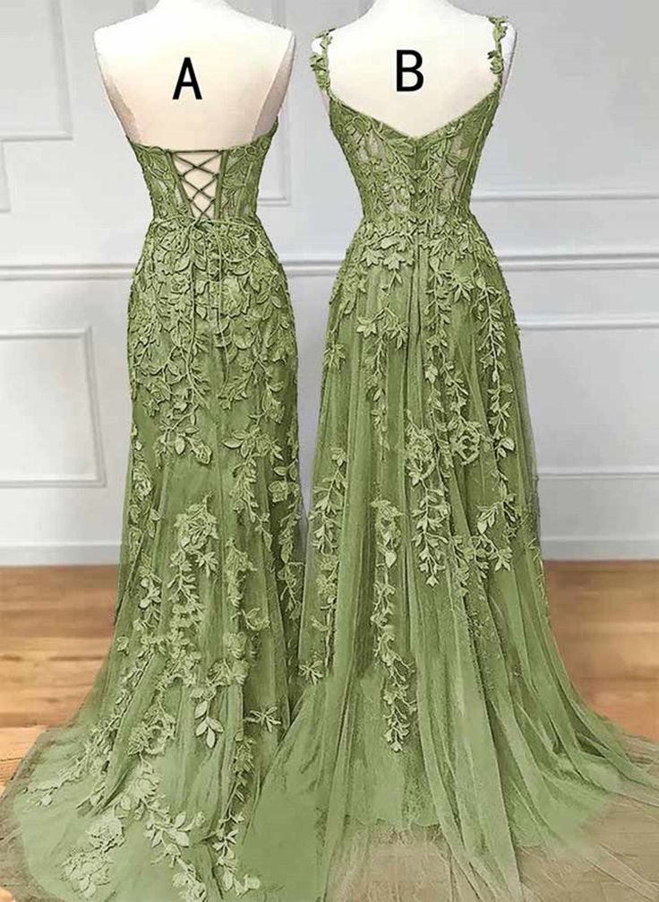 Lovely Sage Green Tulle with Lace Long Formal Dress, Sweetheart Prom Dress fg4487