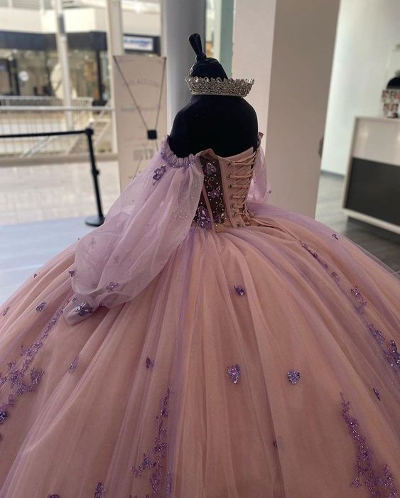 Princess 3D Butterfly Beading Crystal Ball Gown Quinceanera Dresses Illusion Sequined Appliques Lace Corset Vestidos De 15 Años fg5467