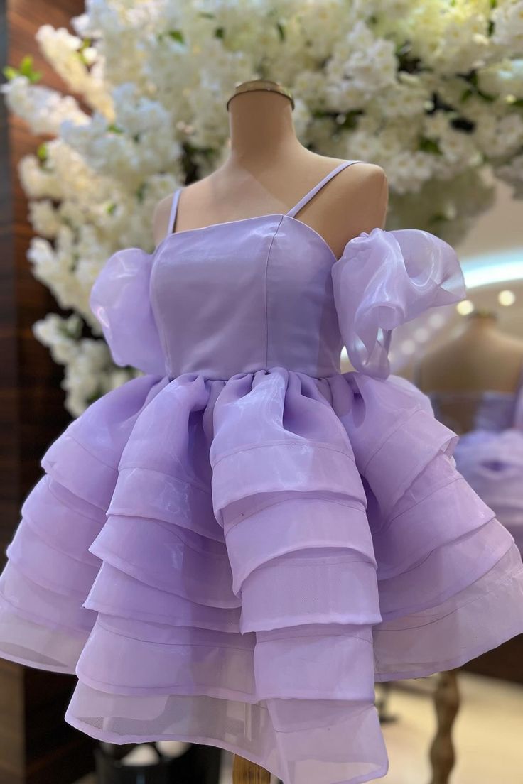 Kalte Schulterträger Puffärmel Lagen Homecoming-Kleid fg5341