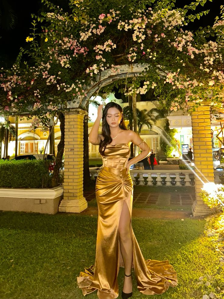 Gold Sleeveless Party Dress, Long Formal Dress fg5596