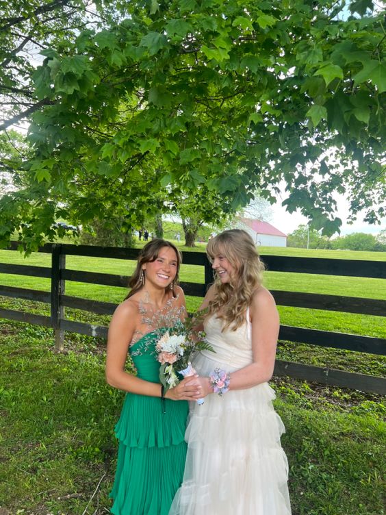 Green Strapless Ruffle Multi-Layer Long Prom Dress fg4768