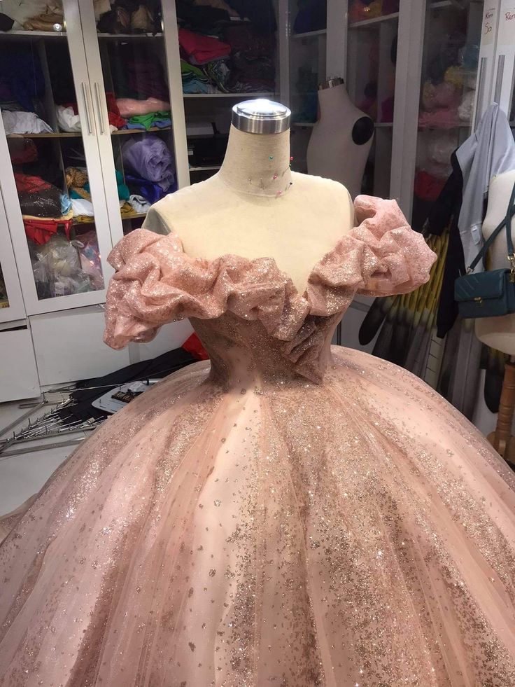 Champagne Pink Sparkly Dress,Long Evening Dress, Princess Sparkly Pink Dress, Quinceanera Dress Ball Gowns fg5261