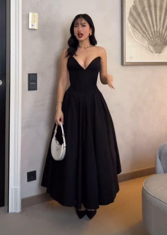Strapless Formal Occasion Dress Black Sexy Party A Line Elegant Prom Dresses fg5155
