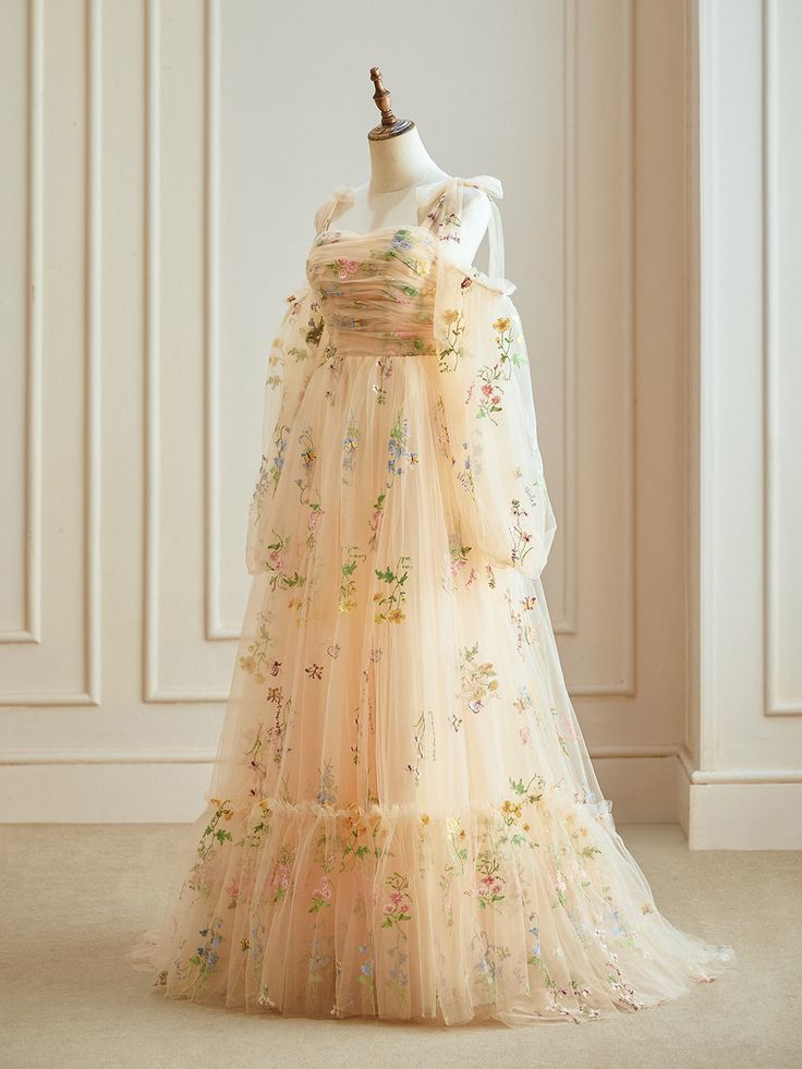 A-Line Tulle Lace Long Sleeves Prom Dress, Long Evening Dress fg4428