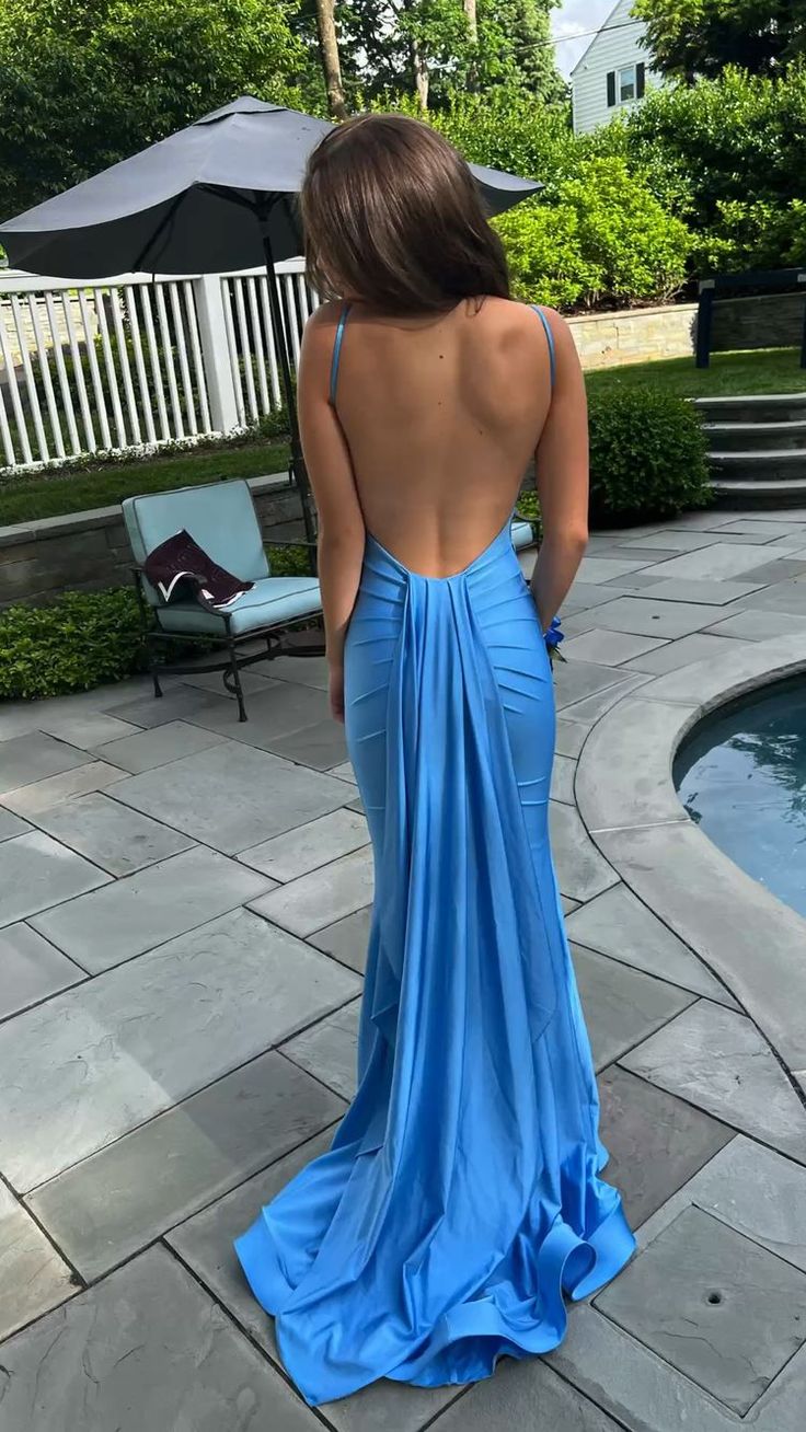 Sexy Blue Mermaid Prom Dresses,Open Back Long Evening Party Dress fg4239