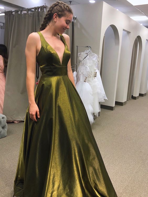 Olive Green Prom Dresses A line Satin New Formal Dress fg3484