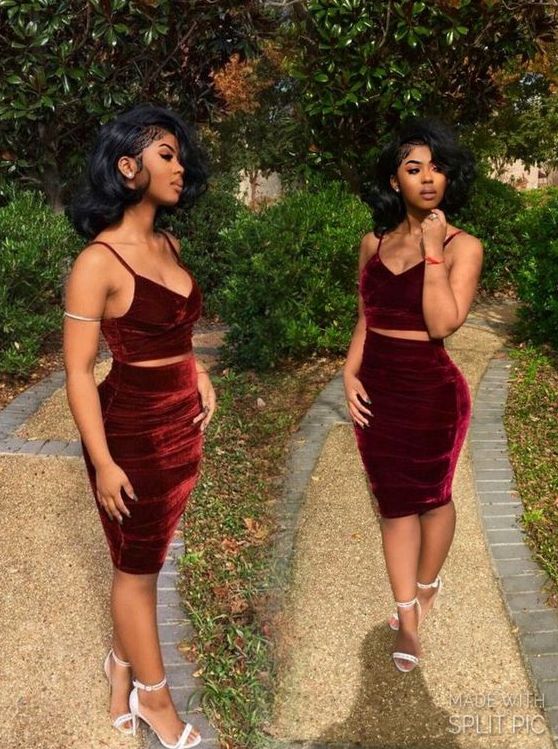 Short Two Piece Burgundy Prom Dresses Homecoming Dresses fg3814
