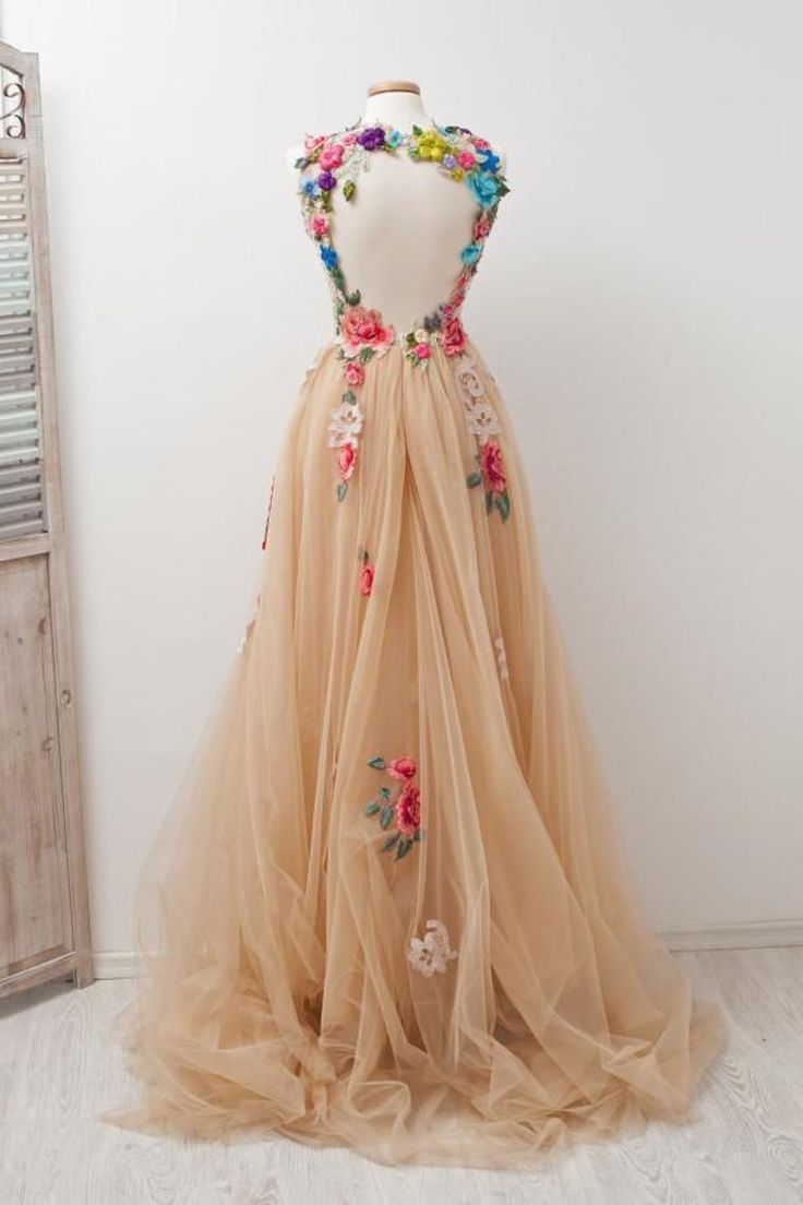 Schönes offenes Rückenteil, charmantes Tüll, elegante Ballkleider, Applikationen, Ballkleider fg3823