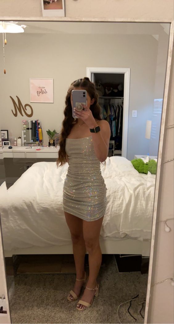 Sexy Shiny Bodycon Dress,Short Homecoming Dress fg4271