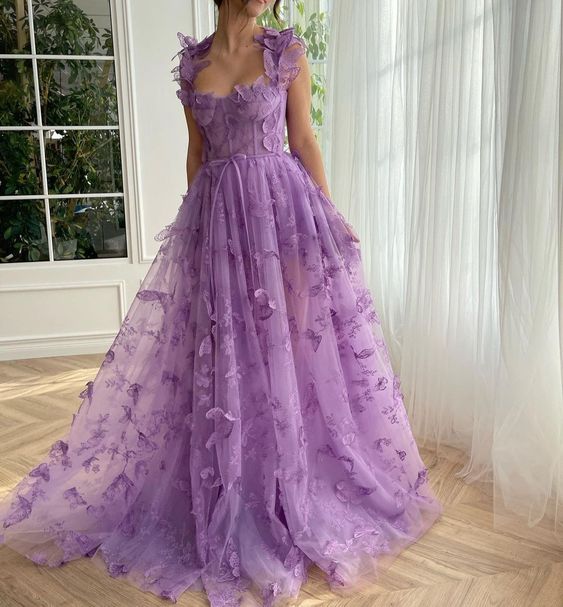 Butterfly Purple Prom Gown, Elegant Long Prom Dresses fg3363