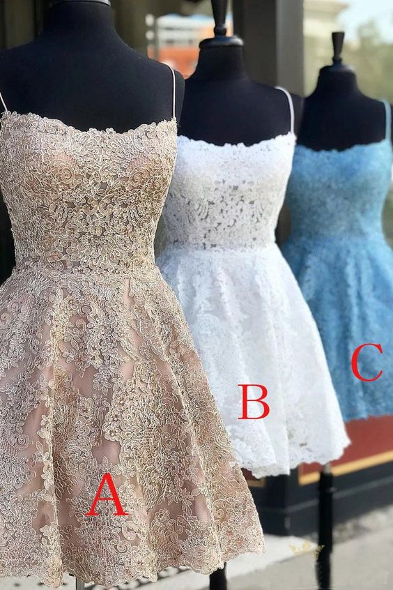 A-Linie Spaghettiträger Spitze Homecoming-Kleid fg3709