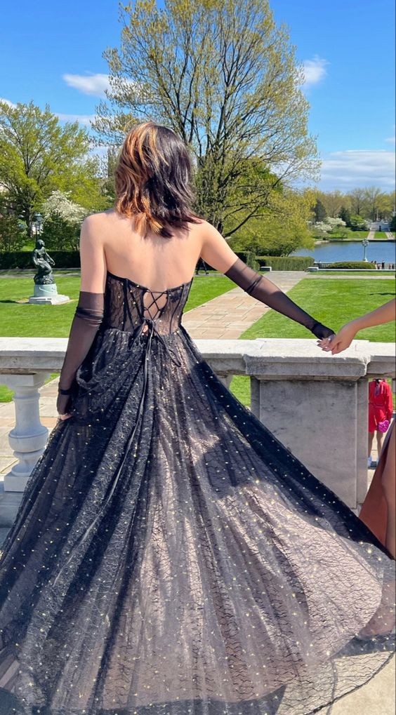 strapless black sparkly prom dress,chic black prom gown fg3805