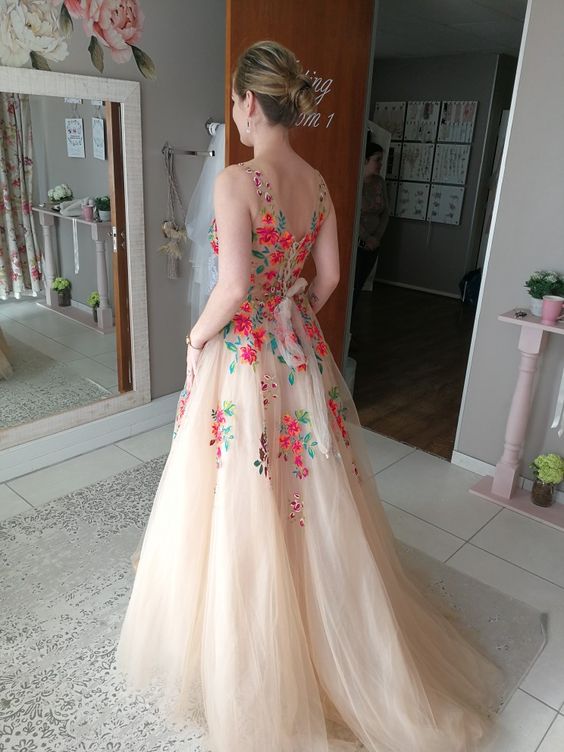 A Line Evening Dress Sexy V-neck Tulle Women Formal Prom Gowns fg4327