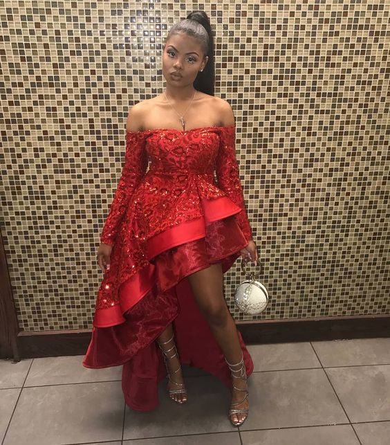 Red Prom Dresses Off The Shoulder Evening Gown with Sequin fg4325