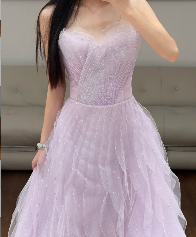 A Line Lilac Prom Party Dress Tulle Formal Gowns Evening Dress fg8680