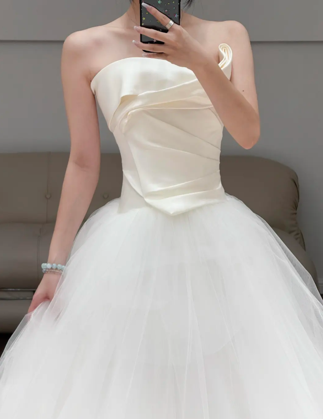 Elegant Ivory Simple Wedding Dress Tulle Wedding Gowns fg8610