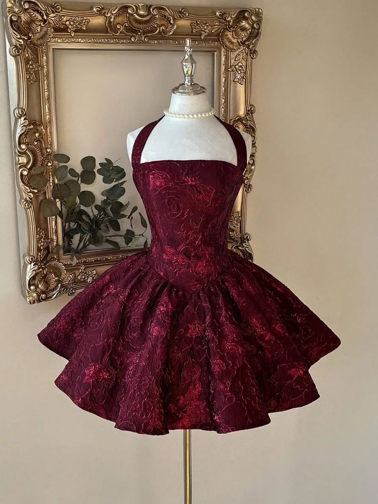 Burgundy Short Prom Dress 21st Birthday Outfit Evening Dress Party Dress fg8440