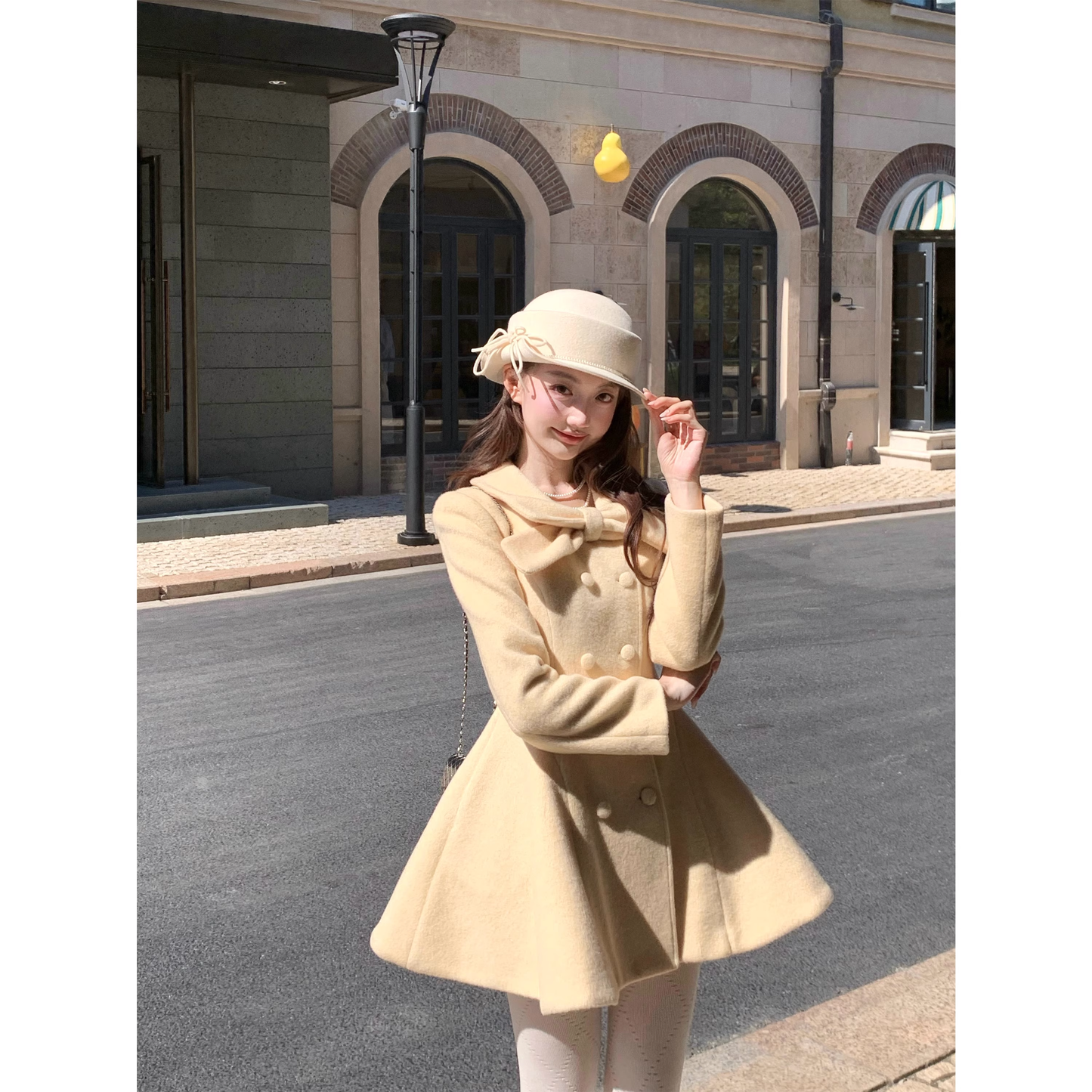 Creamy yellow coat for women A36