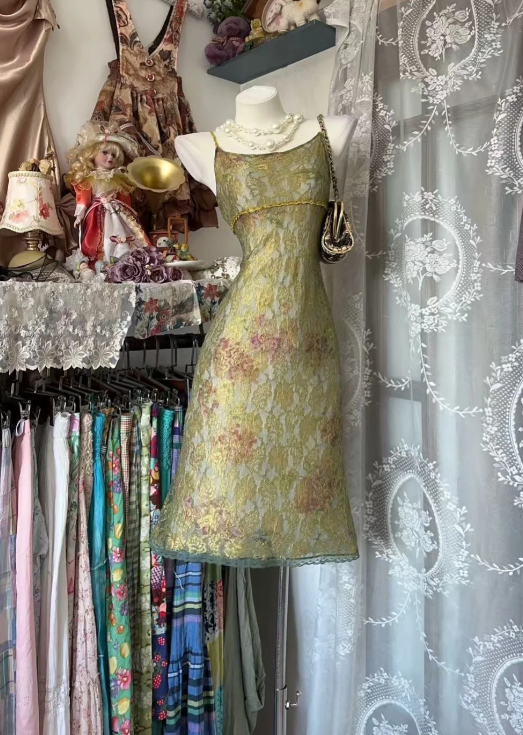 Green Lace Prom Dress Vintage 21st Birthday Outfit fg8329