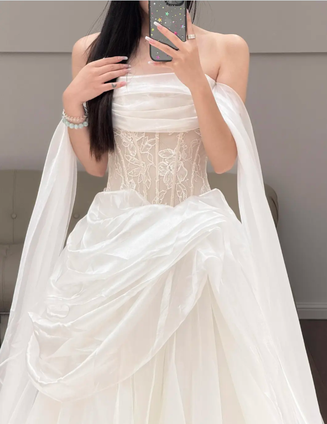White Off The Shoulder Wedding Dress Classy Lace Wedding Gowns fg8609