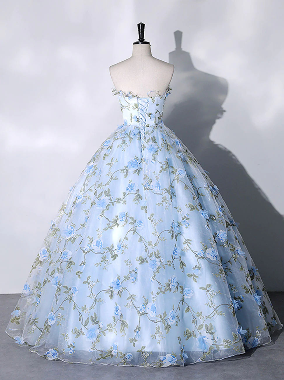 Blue Tulle Lace Long Prom Dresses, Ball Gown Blue Sweet 16 Dresses fg3406
