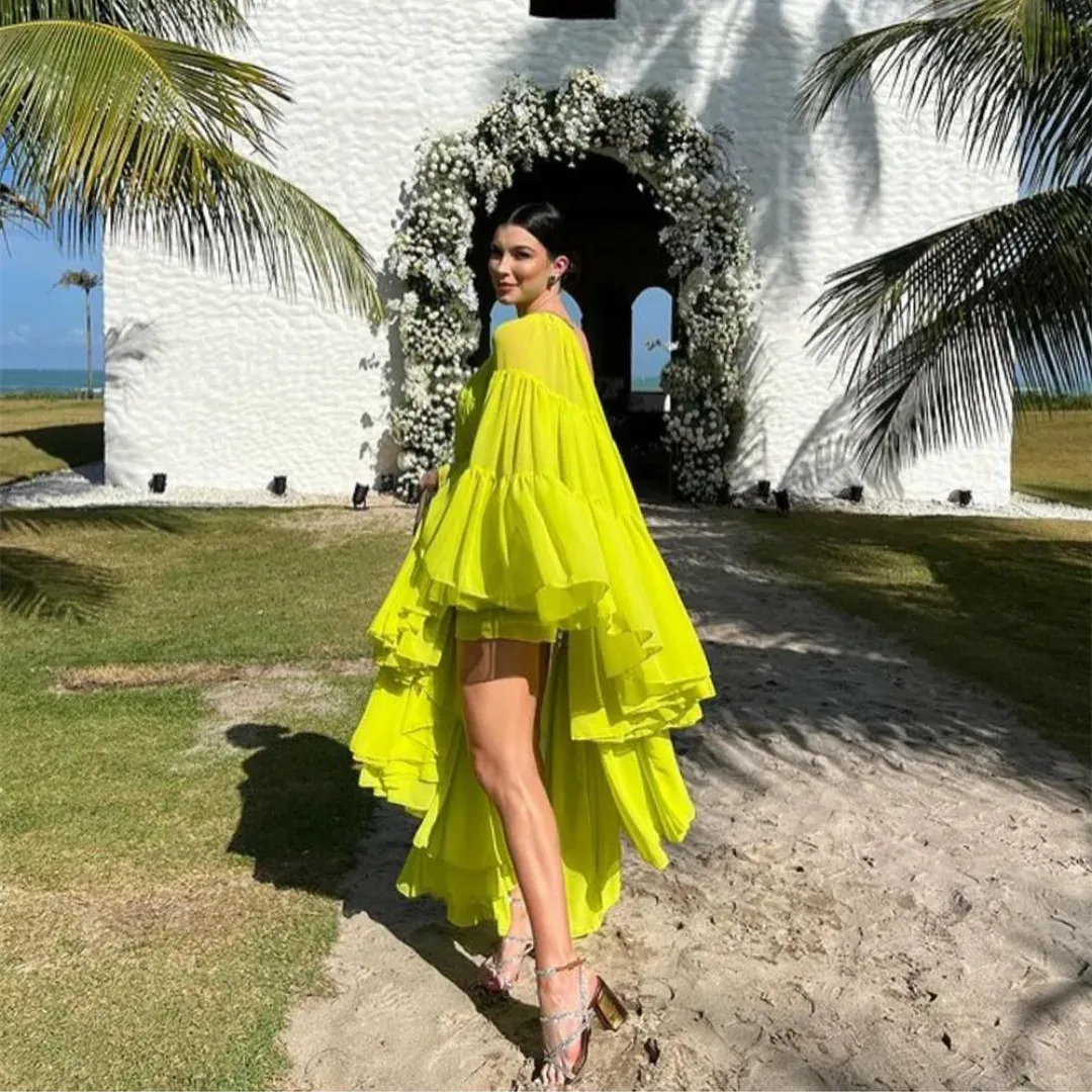 Elegant Long One Shoulder Chiffon Evening Dresses Full Sleeves With Slit A-Line Floor Length Prom Formal Dress for Women fg5634