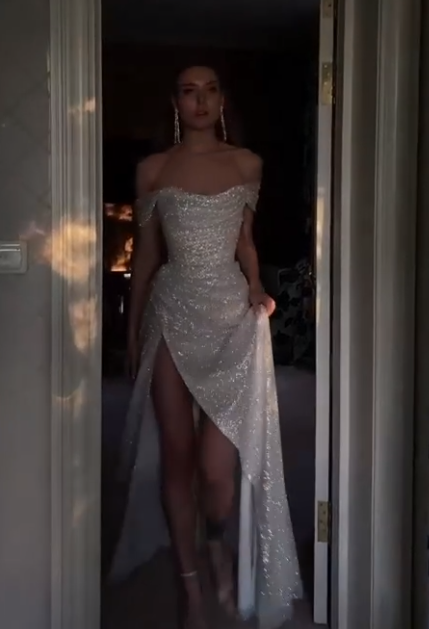 Off The Shoulder Shiny Prom Dress,Sequin Evening Dress fg4681