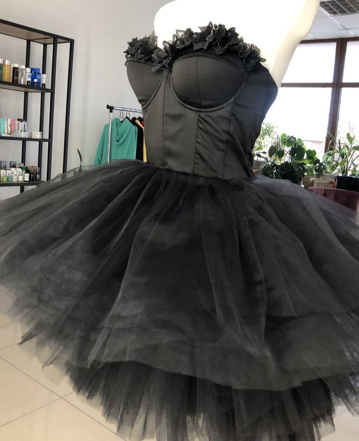 Sweetheart Black Corset Tulle Short Dress Homecoming dress fg3897