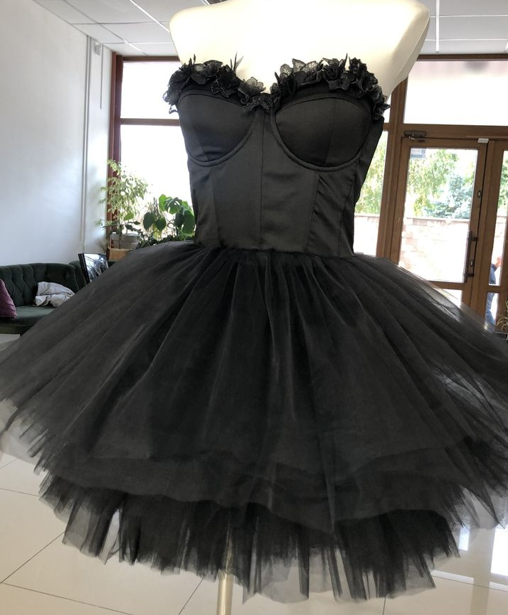 Sweetheart Black Corset Tulle Short Dress Homecoming dress fg3897