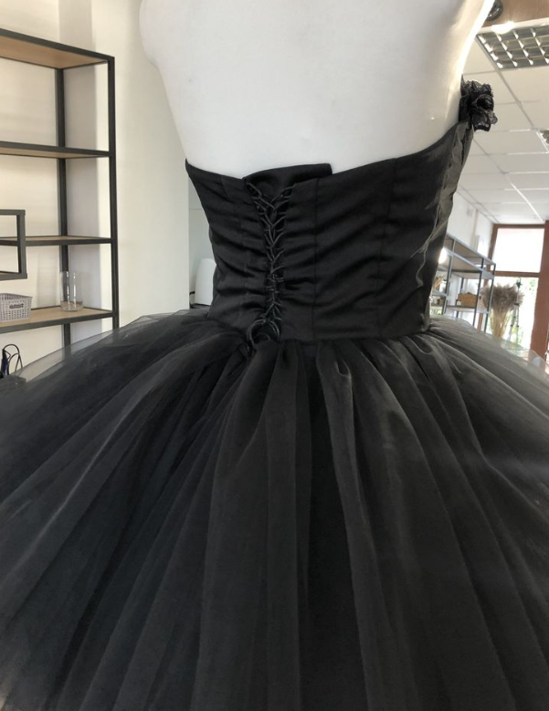 Sweetheart Black Corset Tulle Short Dress Homecoming dress fg3897
